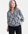 Style & Co Plus Size Printed Tassel-tie Long-sleeve Blouse, Created For Macy's In Floral Black