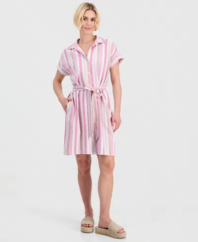 Style & Co Petite Printed Button-front Tie-waist Shirt Dress, Macy's Exclusive In Purple