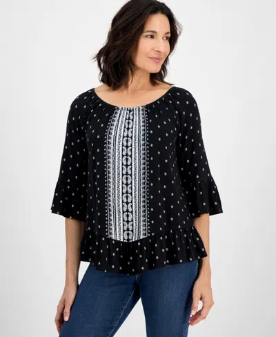 Style & Co Women's Printed Off-the-shoulder Knit Top, Exclusively At Macy's In Black