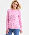 Style & Co Petite Printed Crewneck Pull-on Sweater, Macy's Exclusive In Pink