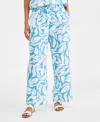 Style & Co Petite Printed Double Gauze Wide-leg Pants, Macy's Exclusive In Blue