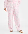 Style & Co Petite Printed Double Gauze Wide-leg Pants, Macy's Exclusive In Pink