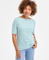 Style & Co Petite Printed Elbow-sleeve Knit Top, Exclusively At Macy's