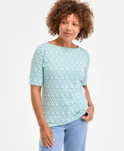 Style & Co Petite Printed Elbow-sleeve Knit Top, Exclusively At Macy's