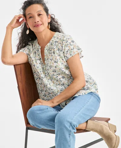 Style & Co Petite Printed Flutter Sleeve Top, Macy's Exclusive In Multi