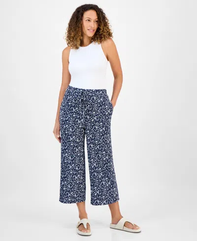 Style & Co Petite Printed High-rise Wide-leg Ankle Pants, Exclusively At Macy's