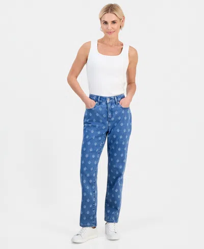 Style & Co Petite Printed High-rise Straight Jeans, Macy's Exclusive In Pattern