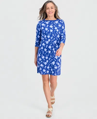 Style & Co Petite Printed Knit Envelope-neck 3/4-sleeve Dress, Macy's Exclusive In Animal Print