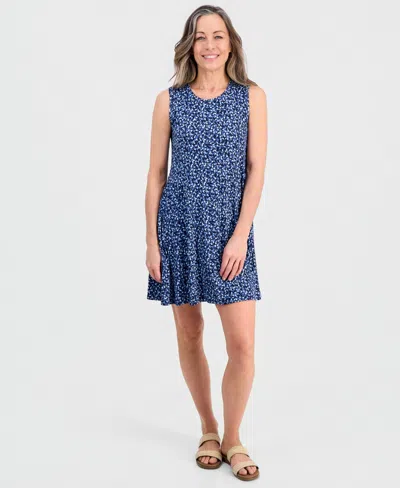 Style & Co Petite Printed Knit Sleeveless Flip Flop Dress, Macy's Exclusive In Blue