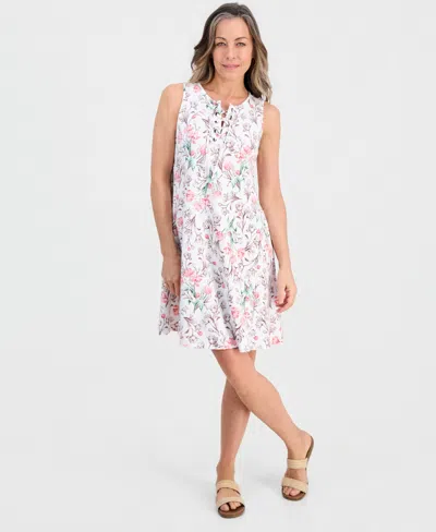 Style & Co Petite Printed Knit Sleeveless Lace-up Dress, Macy's Exclusive In Multi