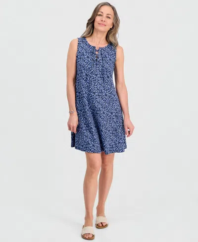 Style & Co Petite Printed Lace-up Tank Dress, Macy's Exclusive In Blue