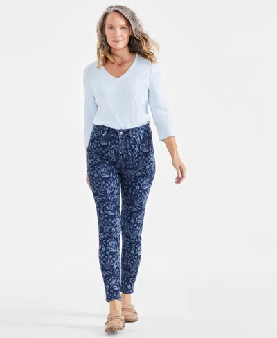 Style & Co Petite Printed Mid-rise Curvy Skinny Jeans, Created For Macy's In Winter Floral