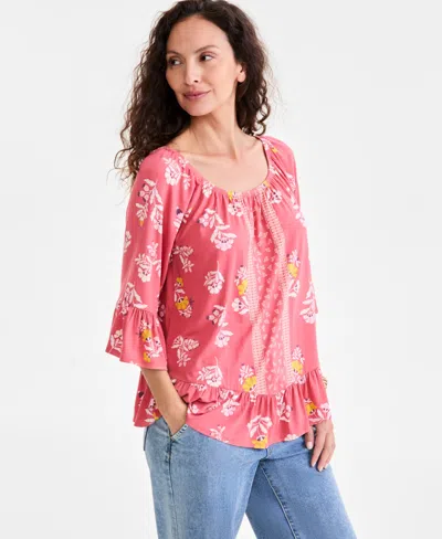 Style & Co Petite Printed On/off-the-shoulder Top, Exclusively At Macy's In Pink