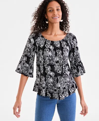 Style & Co Petite Printed On/off-the-shoulder Top, Exclusively At Macy's In Tonal Black