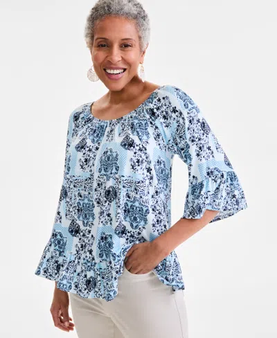 Style & Co Petite Printed On/off-the-shoulder Top, Exclusively At Macy's In Tonal Blue