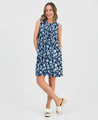 Style & Co Petite Printed Pintucked Knit Dress, Macy's Exclusive In Multi