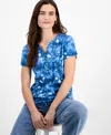 Style & Co Women's Printed Short-sleeve Henley T-shirt, Exclusively At Macy's In Sunbleach
