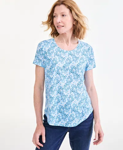 Style & Co Petite Printed Short-sleeve T-shirt, Macy's Exclusive In Blue