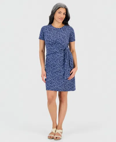 Style & Co Petite Printed Side-tie Short-sleeve Dress, Macy's Exclusive In Blue