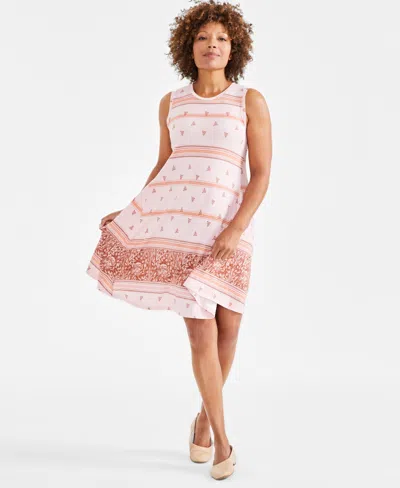 Style & Co Petite Printed Sleeveless Flip Flop Dress, Created For Macy'' In Tulip Pink