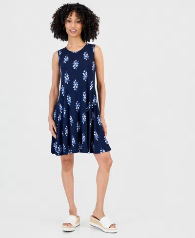 Style & Co Petite Printed Sleeveless Flip Flop Dress, Macy's Exclusive In Blue