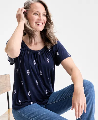 Style & Co Petite Printed Top, Exclusively At Macy's In Blue