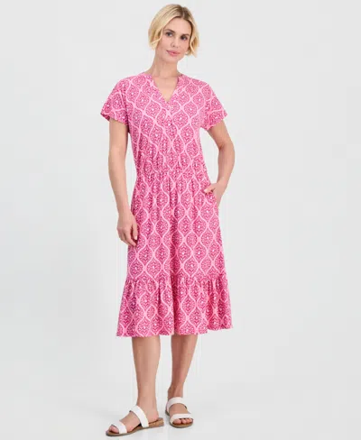 Style & Co Petite Printed V-neck Midi Dress, Macy's Exclusive In Pink