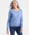 Style & Co Petite Puff Sleeve V-neck Sweater, Macy's Exclusive In Blue