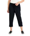 Style & Co Petite Pull-on Cuffed Twill Ankle Pants, Created For Macy's In Deep Black