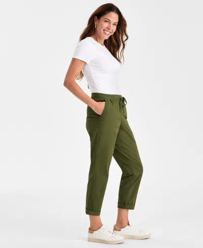 Style & Co Petite Pull-on Cuffed Twill Ankle Pants, Created For Macy's In Green