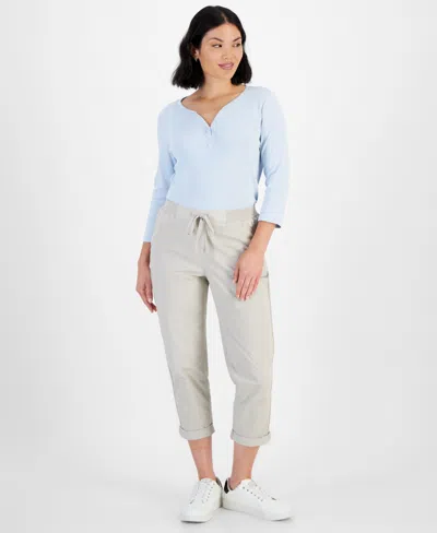 Style & Co Petite Pull-on Cuffed Twill Ankle Pants, Created For Macy's In Stonewall