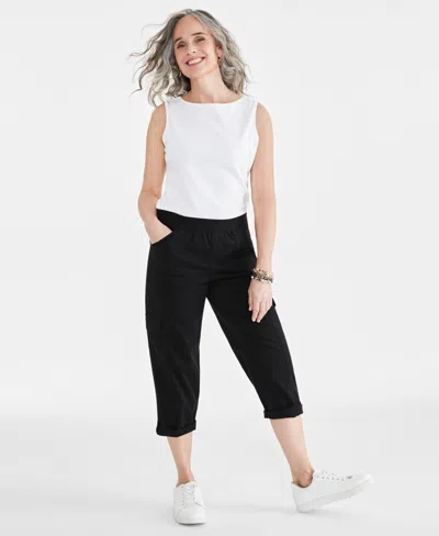 Style & Co Petite Pull-on Mid-rise Rolled Cuff Capri Pants, Created For Macy's In Deep Black