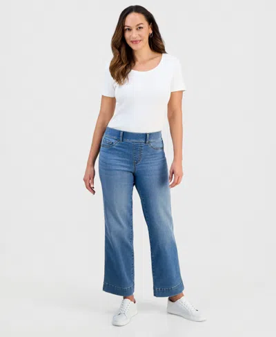 Style & Co Petite Pull-on Shaping High-rise Wide-leg Jeans, Macy's Exclusive In Blue