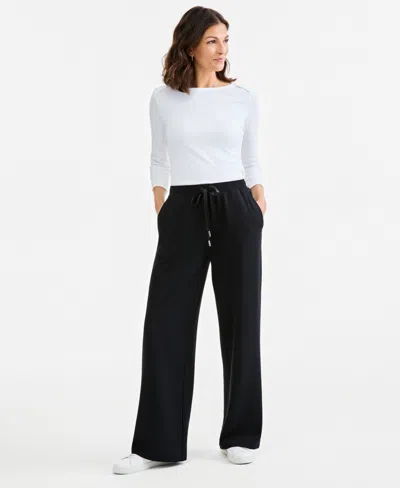 Style & Co Petite Pull-on Drawstring Wide-leg Pants, Macy's Exclusive In Black