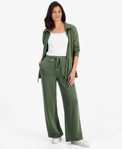 Style & Co Petite Pull-on Drawstring Wide-leg Pants, Macy's Exclusive In Green