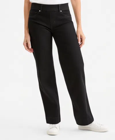 Style & Co Petite Pull-on Shaping High-rise Wide-leg Jeans, Macy's Exclusive In Black Rinse