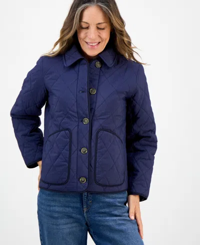 Style & Co Petite Quilted Utility Jacket, Macy's Exclusive In Blue