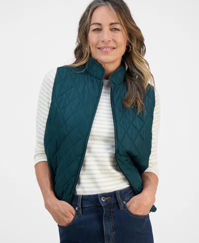 Style & Co Petite Quilted Vest, Created For Macy's In Green