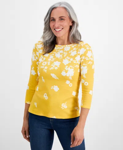 Style & Co Petite Raining Flower Pima Cotton Top, Created For Macy's In Raining Corn Yellow