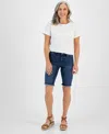 Style & Co Petite Raw-edge Denim Bermuda Shorts, Created For Macy's In Blue Lapis