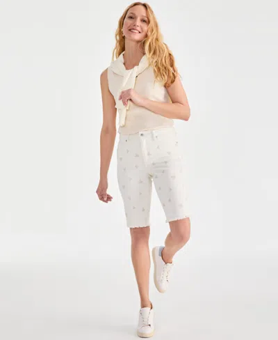 Style & Co Petite Raw-edge Denim Bermuda Shorts, Created For Macy's In Paige Emb