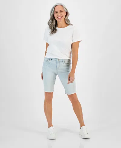 Style & Co Petite Raw-edge Denim Bermuda Shorts, Created For Macy's In Sedona Wash