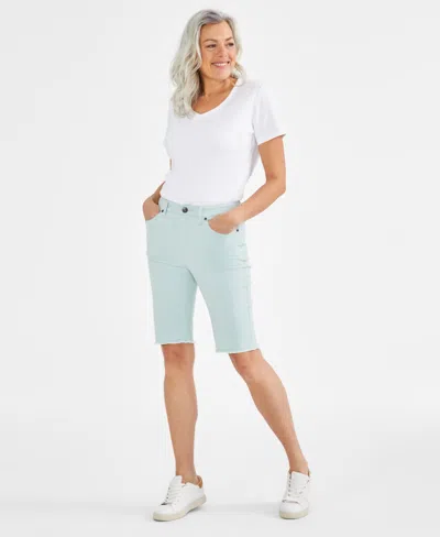 Style & Co Women's Mid-rise Raw-edge Bermuda Jean Shorts, Created For Macy's In Enchant Mint