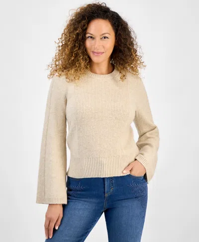 Style & Co Petite Ribbed Bell-sleeve Sweater, Macy's Exclusive In Neutral