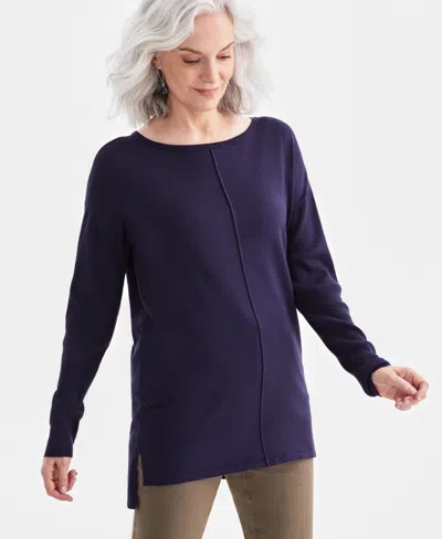 Style & Co Women's Seam-front Boat-neck Tunic Sweater, Created For Macy's In Industrial Blue