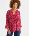 Style & Co Petite Romance Ditsy Pintucked Top, Macy's Exclusive In Multi