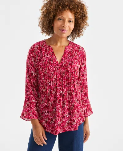 Style & Co Petite Romance Ditsy Pintucked Top, Macy's Exclusive In Multi