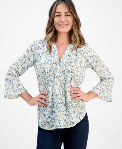 Style & Co Petite Romance Ditsy Pintucked Top, Macy's Exclusive In Multi