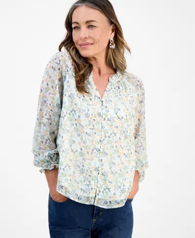 Style & Co Petite Romance Ditsy Shine Top, Macy's Exclusive In Multi