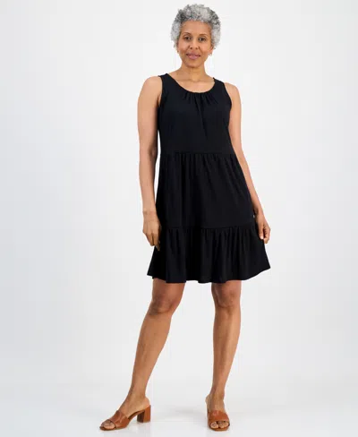 Style & Co Petite Round-neck Tiered Tank Dress, Macys Exclusive In Black